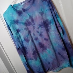 Purple and Teal Tie Dyed Long Sleeve T-shirt Large